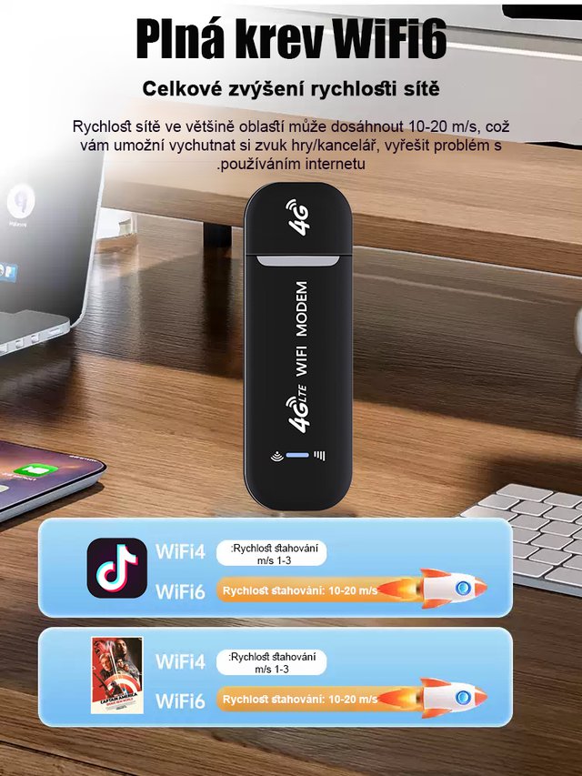 【Doživotní bezplatný přístup k internetu】Bezdrátová síťová karta WiFi pro přenosné použití