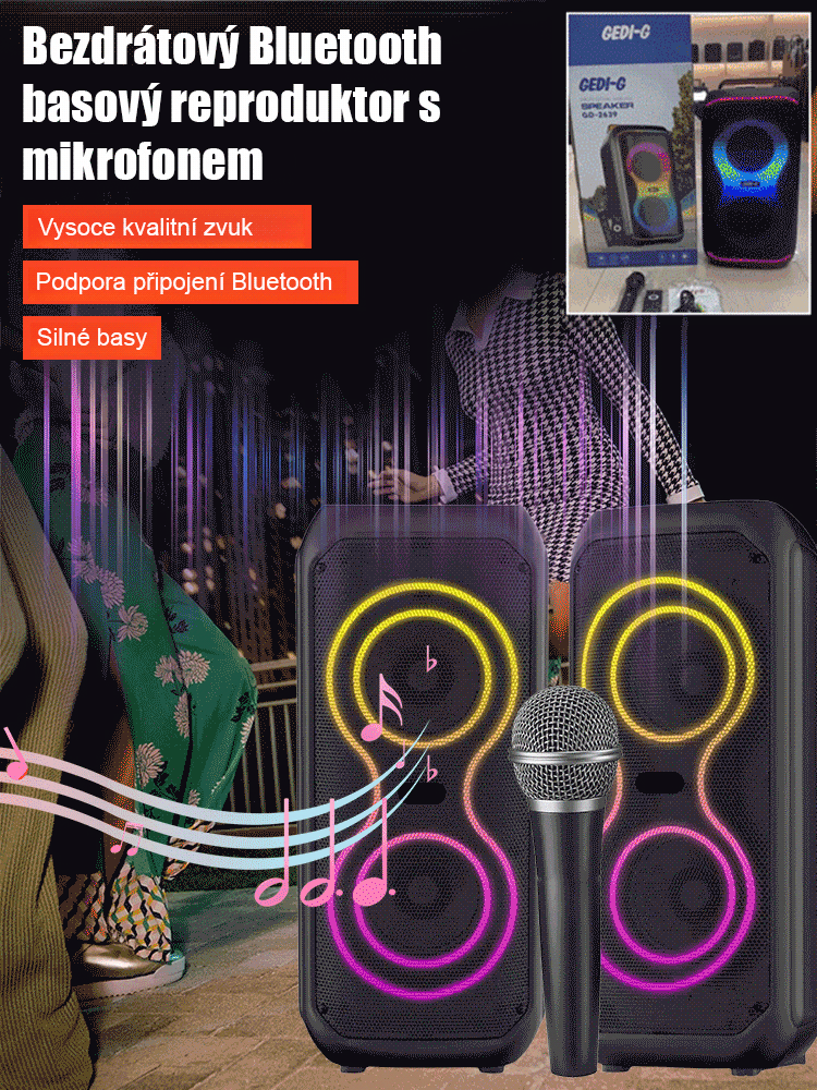 【Poslat mikrofon】Bezdrátový Bluetooth reproduktor s hlubokými basy
