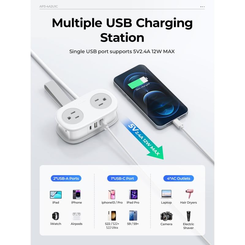Prodlužovací kabel 7 v 1, ORICO 4 zásuvky 2 USB porty