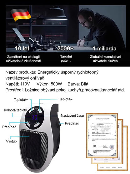 Úsporný rychlohřívací teplovzdušný ventilátor